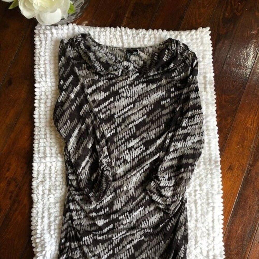 Relativity Black/White Sheer Cover up with Drape Neck and Ruched Sides - Size L